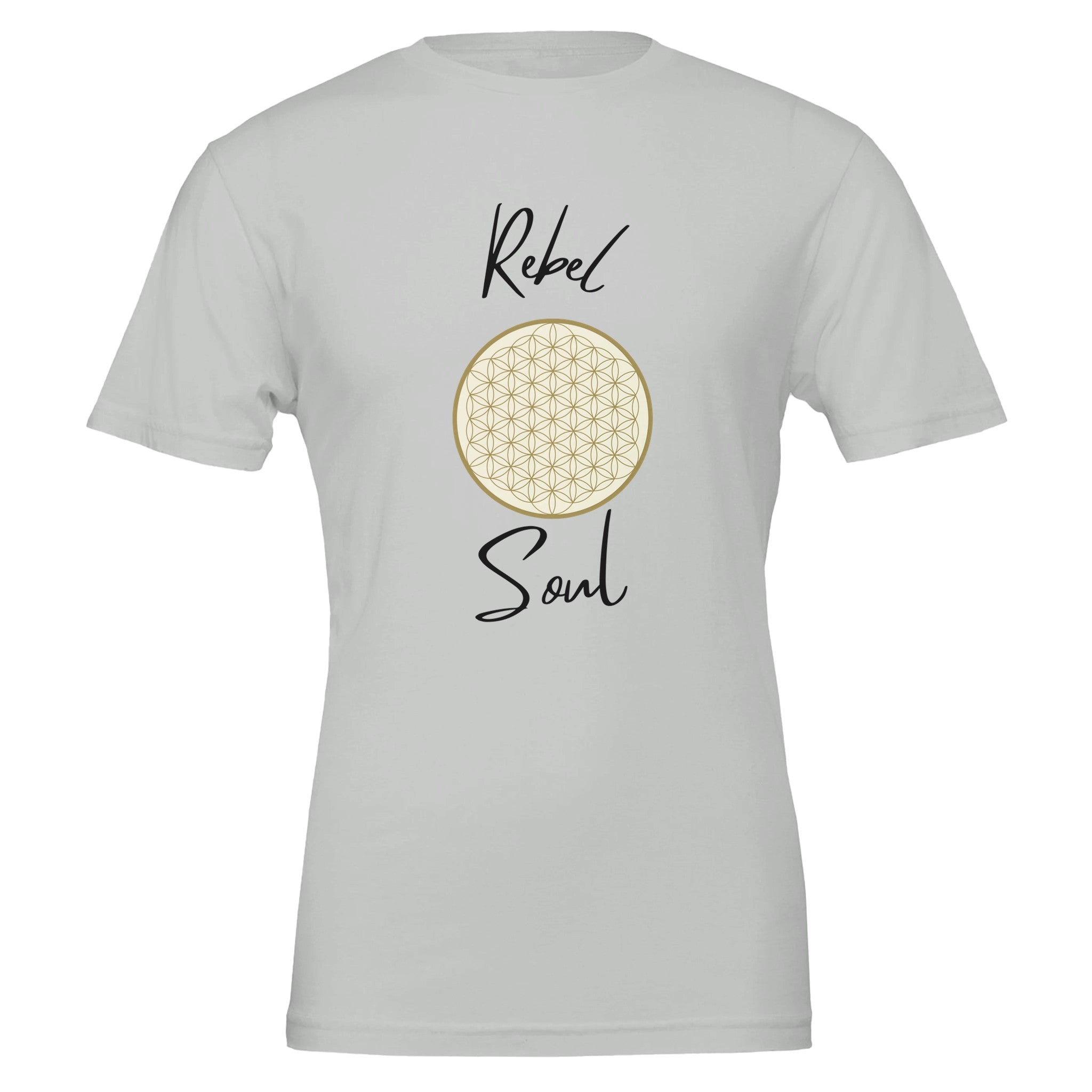 Weißes Unisex-T-Shirt aus 100% Baumwolle mit spirituellem Blume des Lebens Print, nachhaltig und hochwertig,.