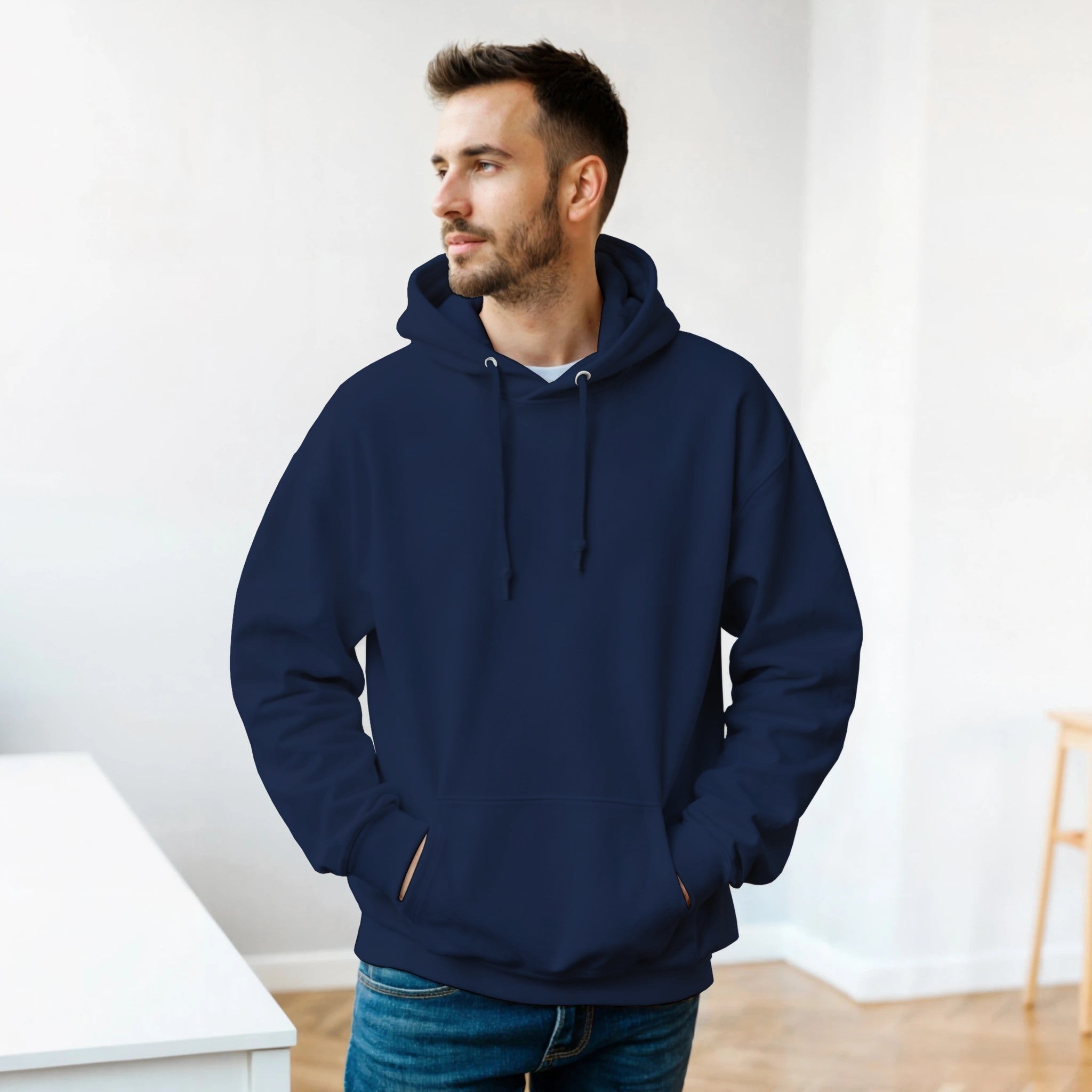Unisex Hoodie in dunklem Marineblau aus hochwertigem, nachhaltigem Baumwoll-Polyester-Mix mit melaniesouldesign spirituellem .