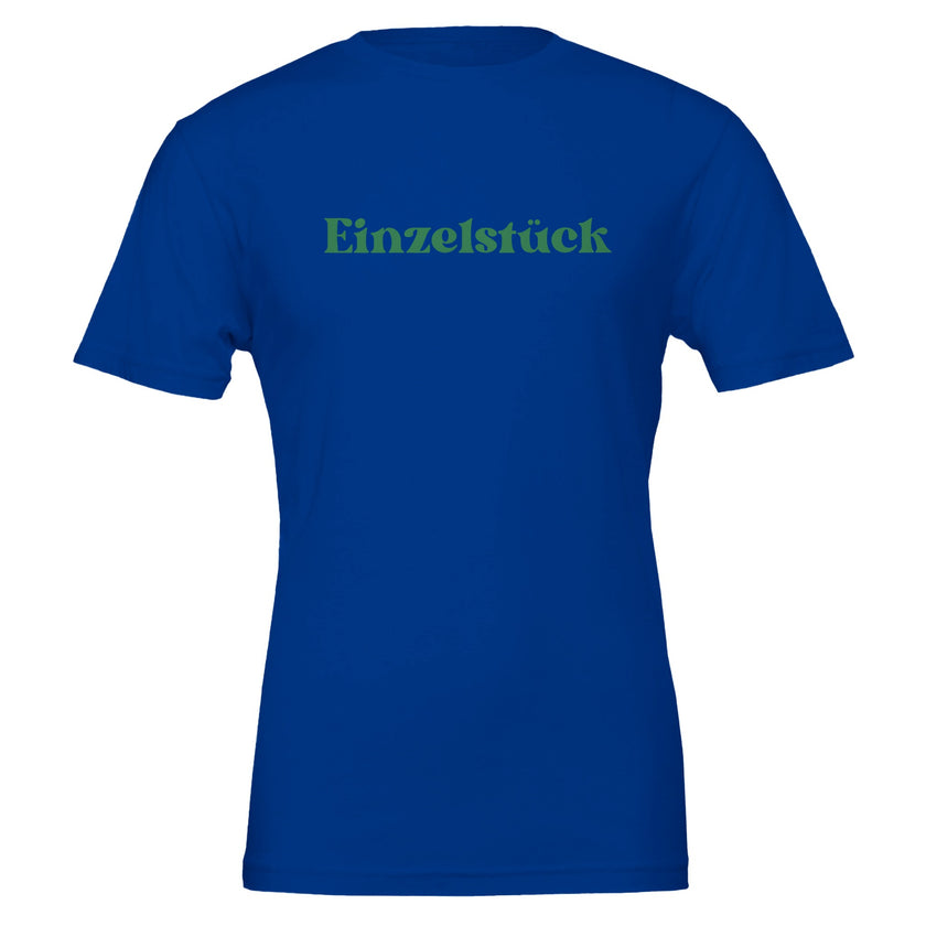 Unisex T-Shirt in Royalblau mit grünem 