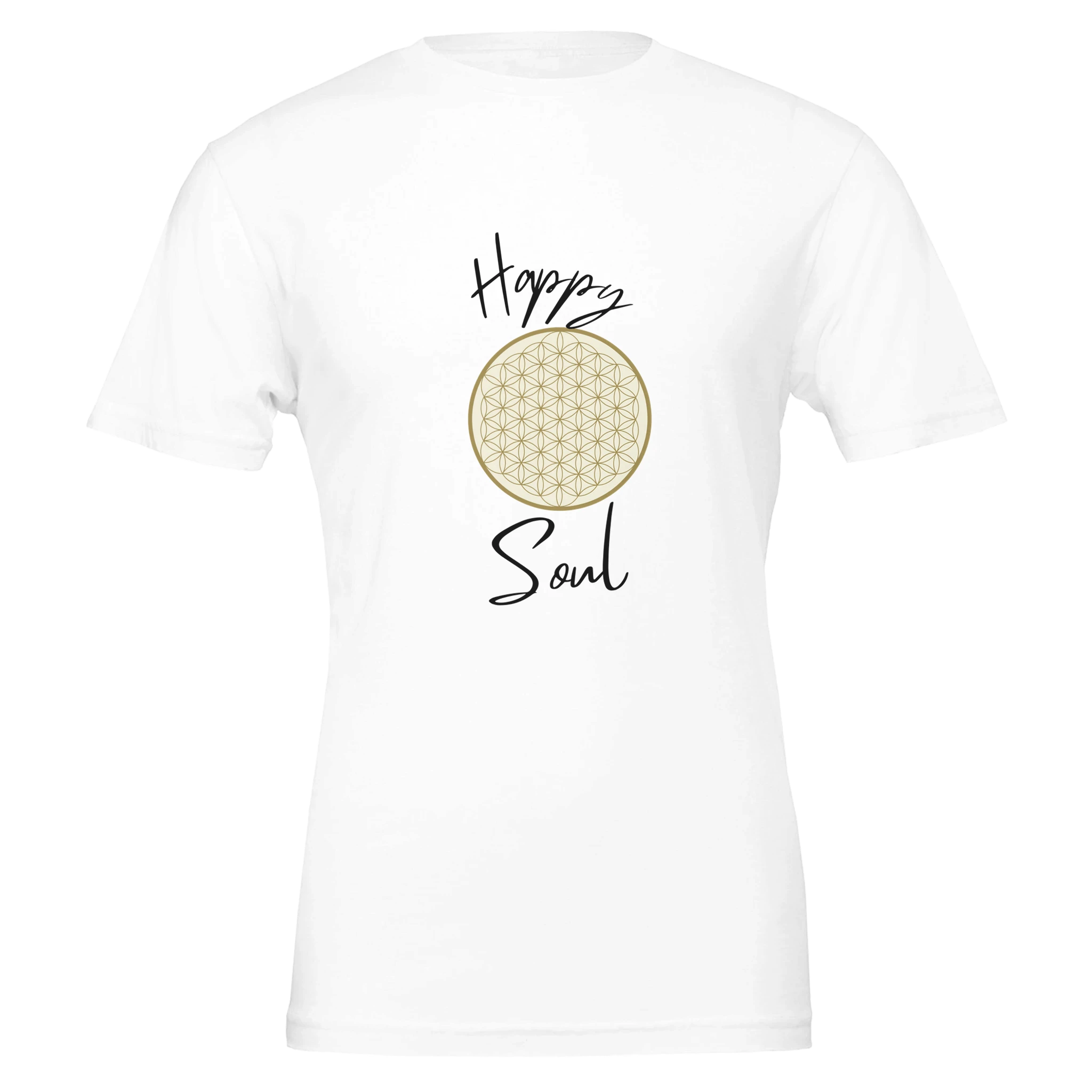 Weißes Unisex-T-Shirt mit spirituellem Blume des Lebens Print, nachhaltige Premium-Baumwolle, melaniesouldesign.