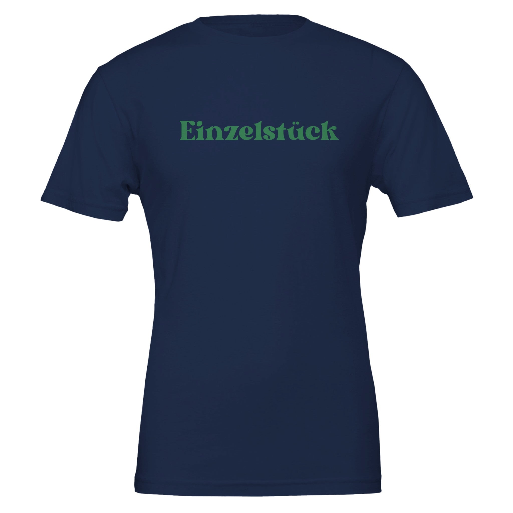 Dunkelblaues Unisex-T-Shirt aus hochwertiger Baumwolle mit grünem 