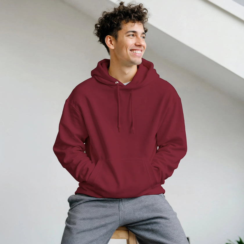 Unisex Hoodie in Granatrot aus hochwertigem Baumwoll-Polyester-Mix, nachhaltig, mit spirituellem Blume des Lebens Print von.