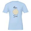 Hellblaues Unisex-T-Shirt aus hochwertiger Baumwolle mit spirituellem Blume des Lebens Print, nachhaltig und.
