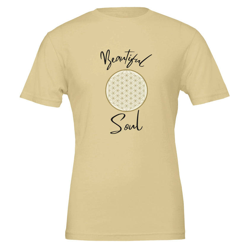 Unisex T-Shirt in weicher Creme mit spirituellem Blume des Lebens Print, hochwertiger Baumwolle, nachhaltig,.