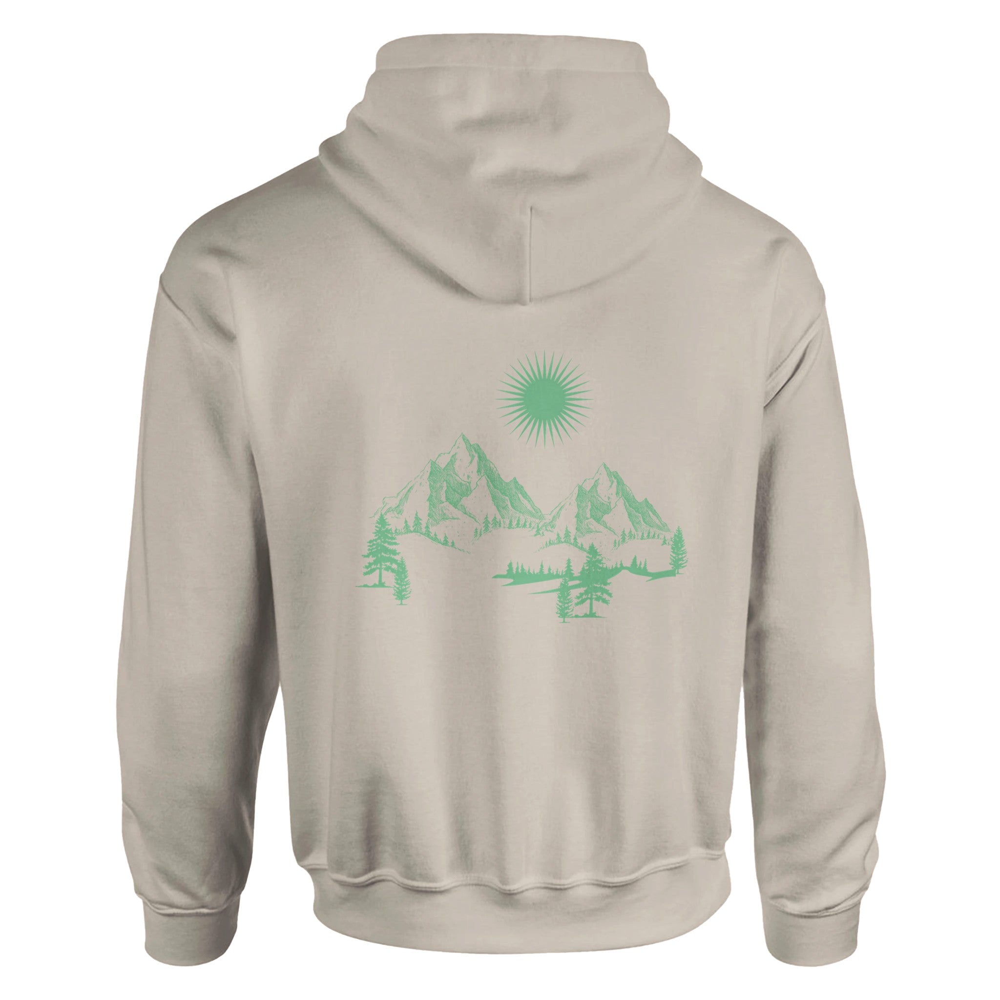 Unisex Hoodie in Sand mit spirituellem Blume des Lebens Rückendruck, nachhaltiger Baumwoll-Polyester-Mix, hochwertig.