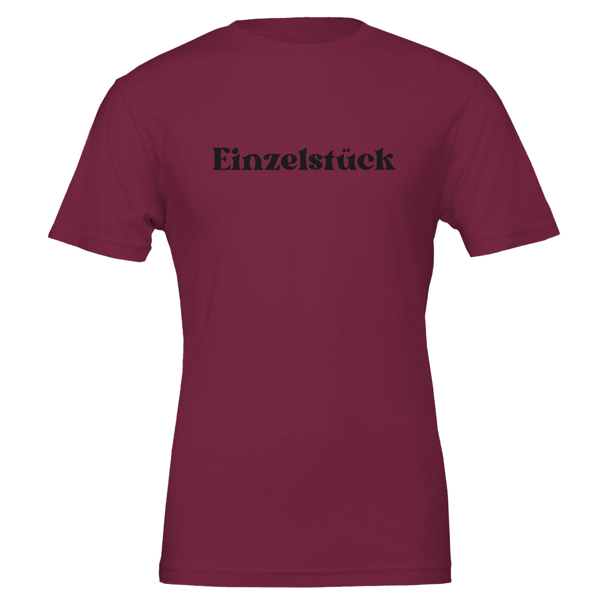Unisex T-Shirt in Bordeauxrot aus hochwertiger Baumwolle mit schwarzem Schriftzug 