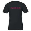 Schwarzes Unisex-T-Shirt aus hochwertiger Baumwolle mit pinkem „Einzelstück“-Print, melaniesouldesign, nachhaltig,.