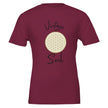 Weinrotes Unisex-T-Shirt aus hochwertiger Baumwolle mit spirituellem Blume des Lebens Print und Vintage Soul Schriftzug.