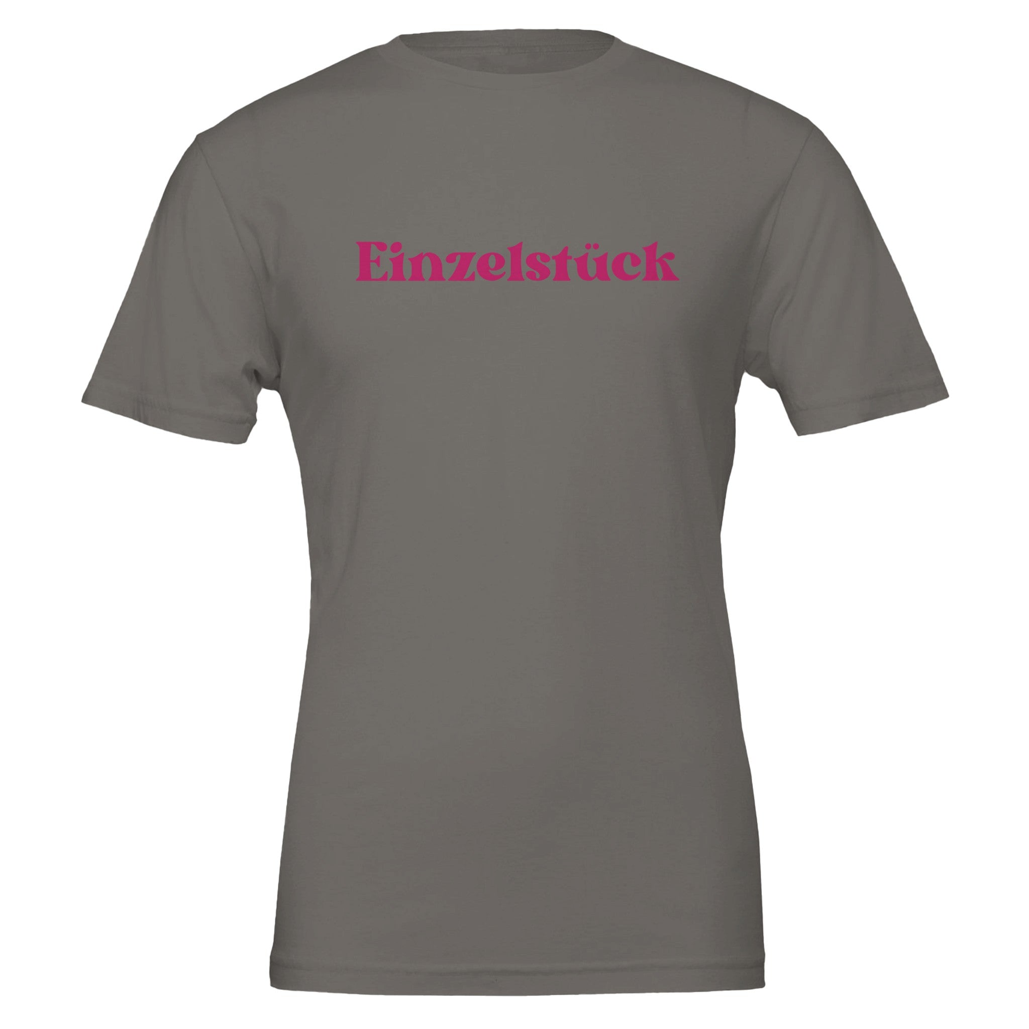 Hochwertiges Baumwoll-T-Shirt in Stahlblau mit pinkem 