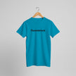 Unisex-T-Shirt in Aqua aus nachhaltiger Baumwolle mit spirituellem „Einzelstück“-Print in Schwarz, hochwertig bedruckt,.