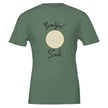 Unisex-T-Shirt in Military Green aus hochwertiger Baumwolle mit spirituellem Blume des Lebens Print und melaniesouldesign.