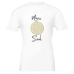 Weißes Unisex-T-Shirt aus hochwertiger Baumwolle mit spirituellem Blume des Lebens Print in Beige, melaniesouldesign,.