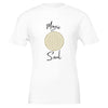 Weißes Unisex-T-Shirt aus hochwertiger Baumwolle mit spirituellem Blume des Lebens Print in Beige, melaniesouldesign,.
