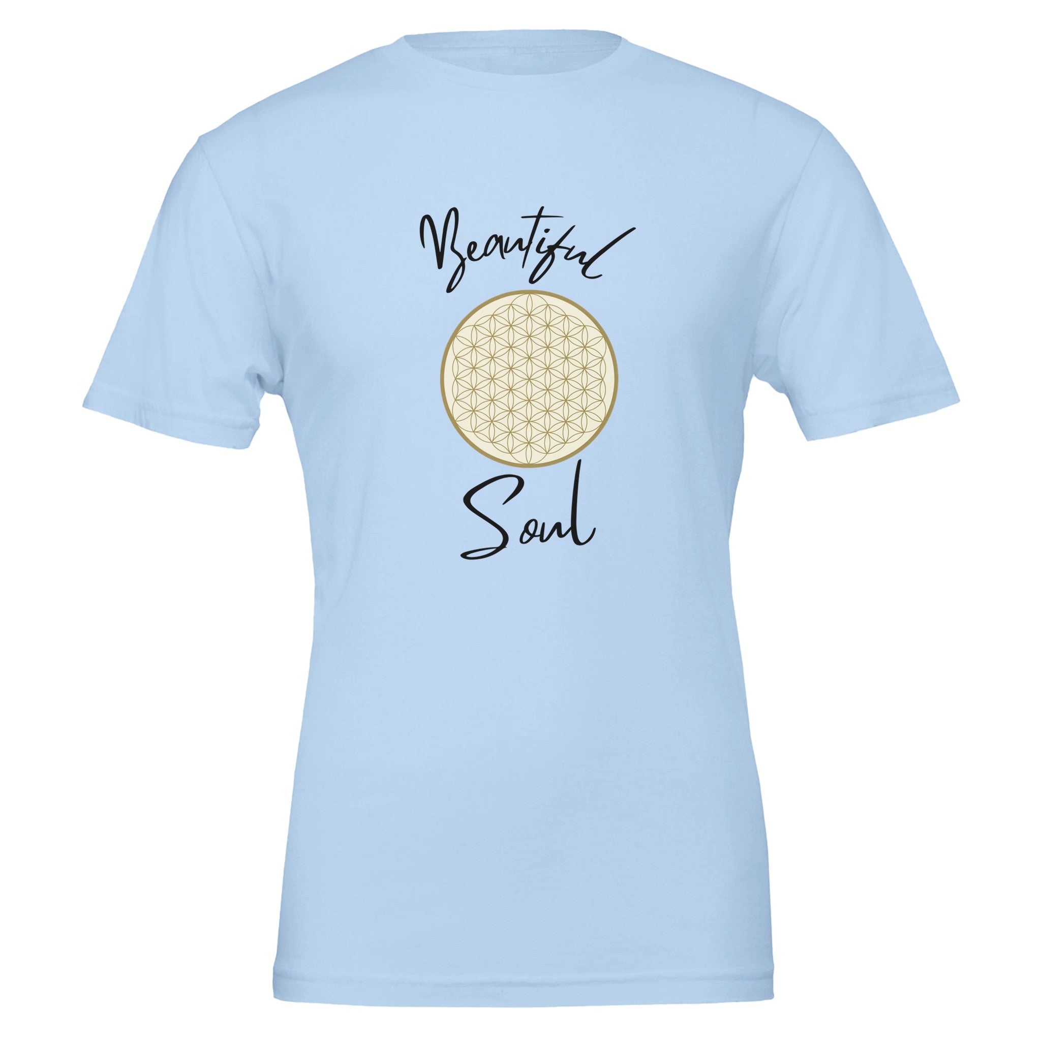 Unisex T-Shirt in Babyblau mit hochwertigem Baumwollstoff, spirituellem Blume des Lebens Print, nachhaltig,.