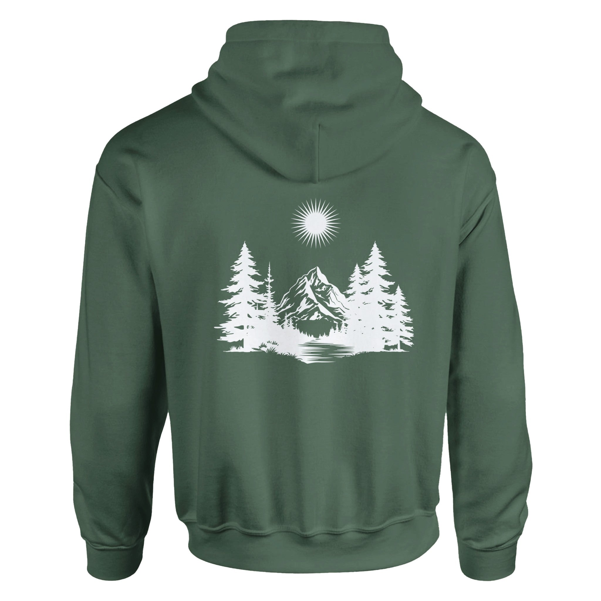 Unisex Hoodie in Military Green mit hochwertigem Baumwoll-Polyester-Mix und spirituellem Wald-Print von MelanieSoulDesign.