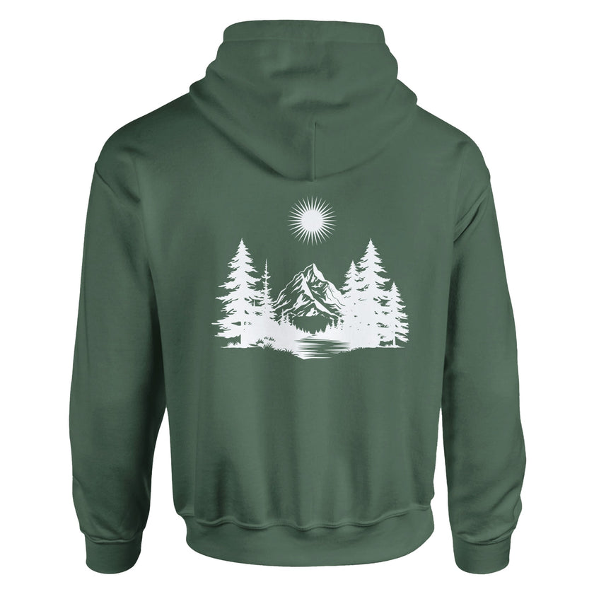 Unisex Hoodie in Military Green mit hochwertigem Baumwoll-Polyester-Mix und spirituellem Wald-Print von MelanieSoulDesign.