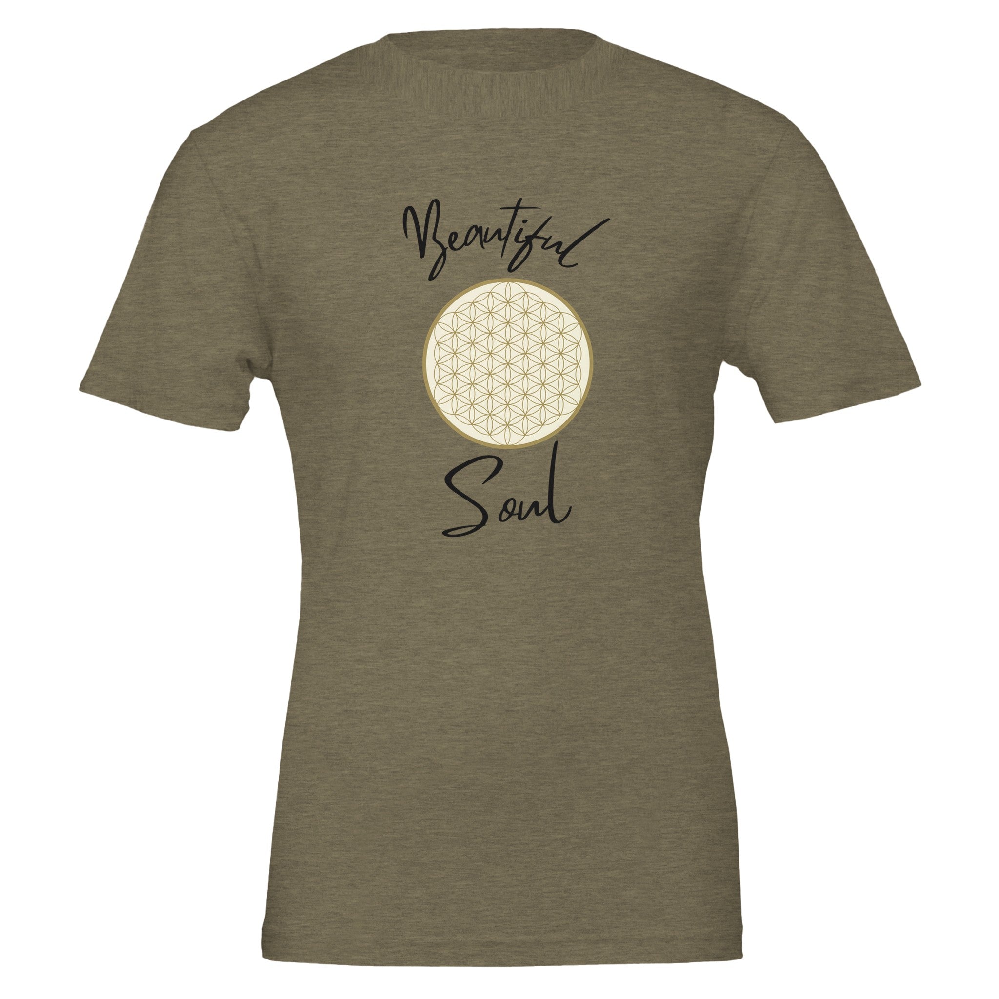 Unisex T-Shirt in Military Green mit spirituellem Blume des Lebens Print, hochwertige Baumwolle, melaniesouldesign,.