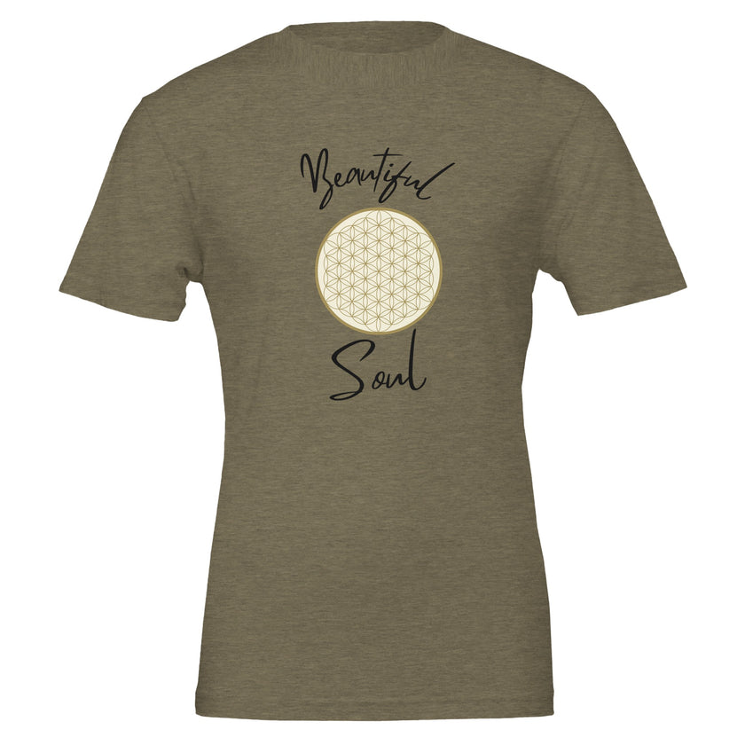Unisex T-Shirt in Military Green mit spirituellem Blume des Lebens Print, hochwertige Baumwolle, melaniesouldesign,.