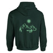 Dunkelgrüner Unisex-Hoodie aus hochwertigem Baumwoll-Polyester-Mix mit spirituellem Blume des Lebens Rückendruck in.