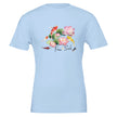 Hellblaues Unisex-T-Shirt aus hochwertiger Baumwolle mit spirituellem Koi-Print, Lotusblume und Schriftzug 