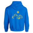 Unisex Hoodie in Königsblau mit spirituellem, nachhaltigem Blume des Lebens Rückendruck in Gelb, hochwertige.