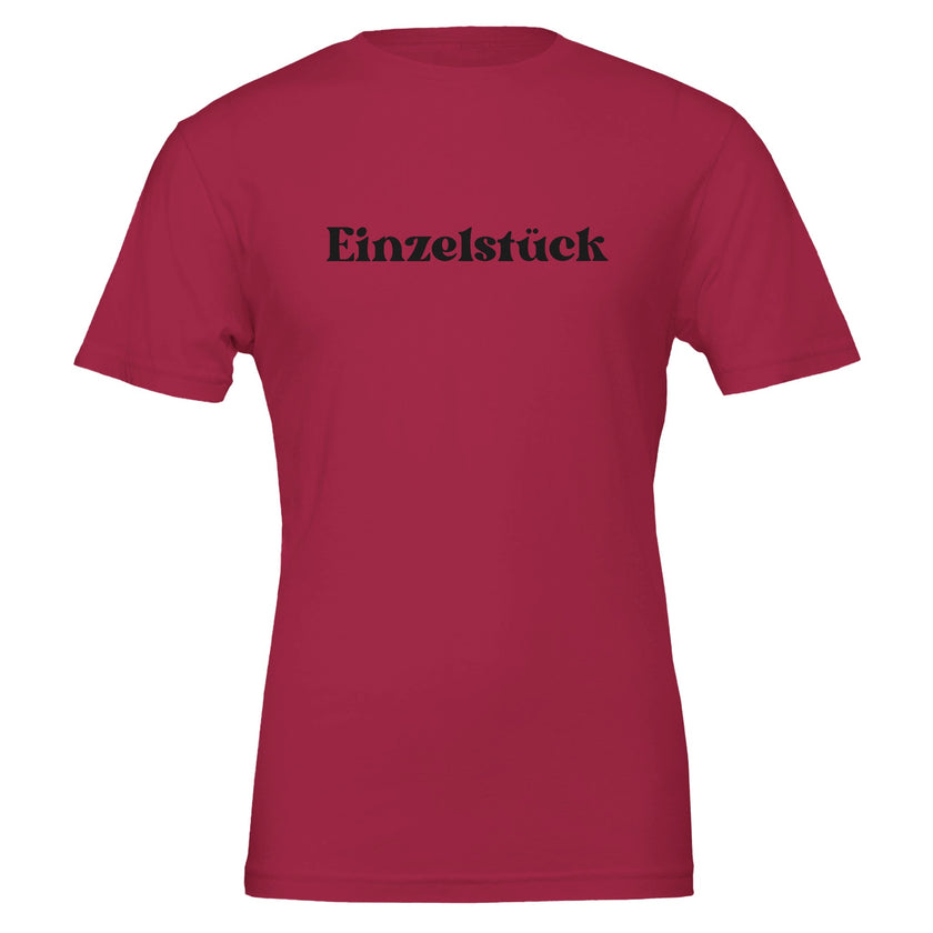 Hochwertiges unisex T-Shirt in dunklem Rot mit nachhaltigem Baumwollstoff und schwarzem Druck 