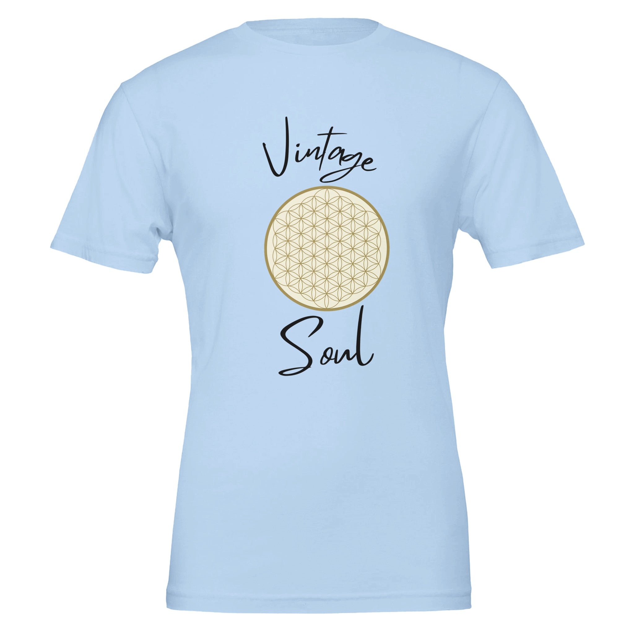 Unisex T-Shirt in Baby Blue aus nachhaltiger Baumwolle mit spirituellem Blume des Lebens Print, hochwertig,.