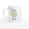 Weiße Keramiktasse mit hochwertigem Blume des Lebens Print, nachhaltig und spirituell gestaltet von melaniesouldesign,.