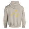 Nachhaltiger sandfarbener Unisex-Hoodie aus Baumwoll-Polyester-Mix mit hochwertigem gelbem.