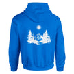 Unisex Hoodie in Königsblau mit weißem spirituellem Wald-Print, Blume des Lebens, nachhaltiger Baumwoll-Polyester-Mix,.