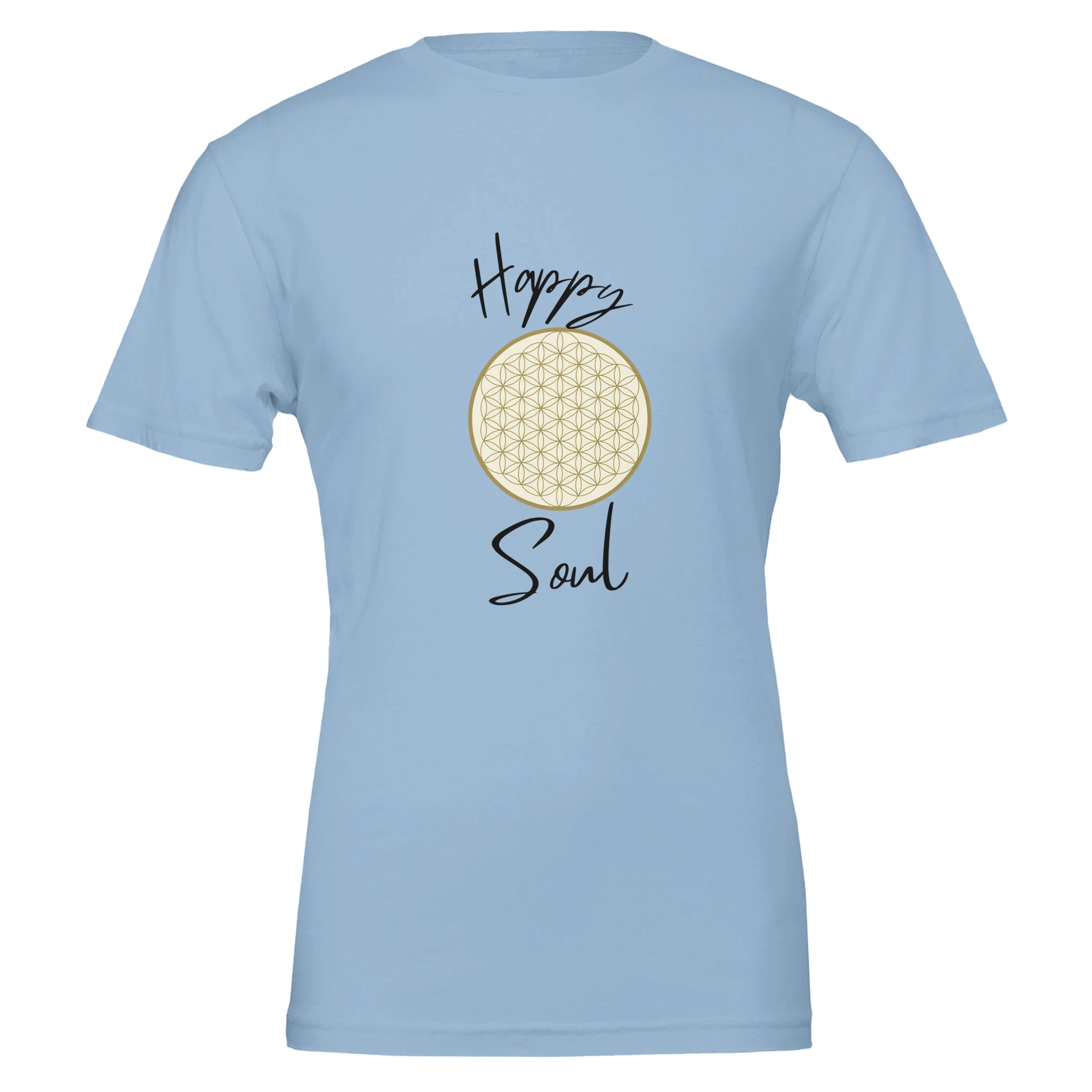 Hellblaues Unisex-T-Shirt aus hochwertiger Baumwolle mit spirituellem Blume des Lebens Print, melaniesouldesign, nachhaltig, .
