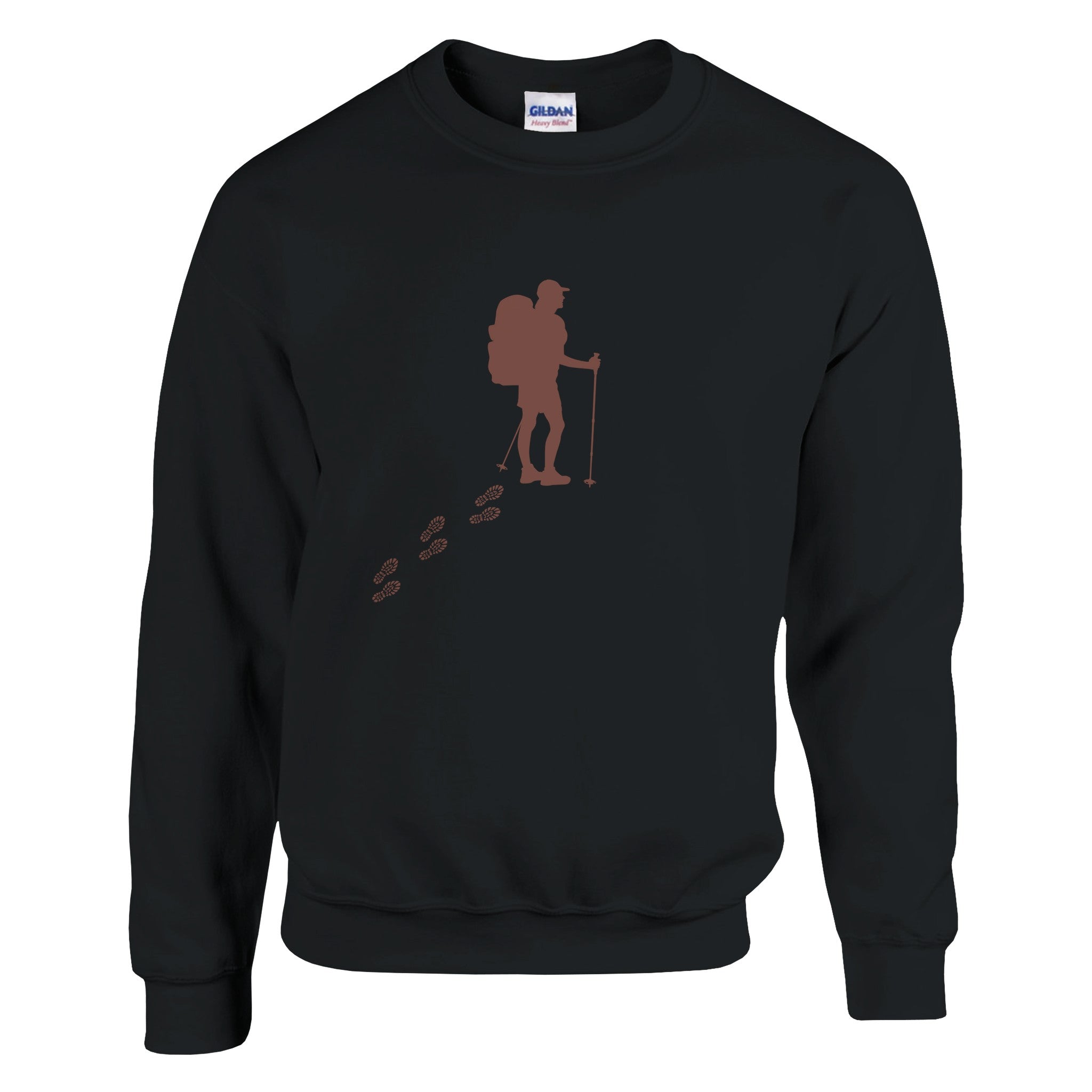 Schwarzer Wandern Pullover aus hochwertiger Baumwoll-Polyester-Mischung mit rundem Ausschnitt, nachhaltiger Print-on-Demand.