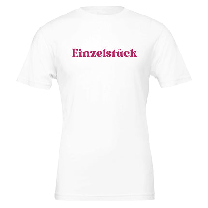 Weißes Unisex-T-Shirt aus 100% Baumwolle mit hochwertigem „Einzelstück“-Print in beerenroter Schrift, nachhaltiges,.