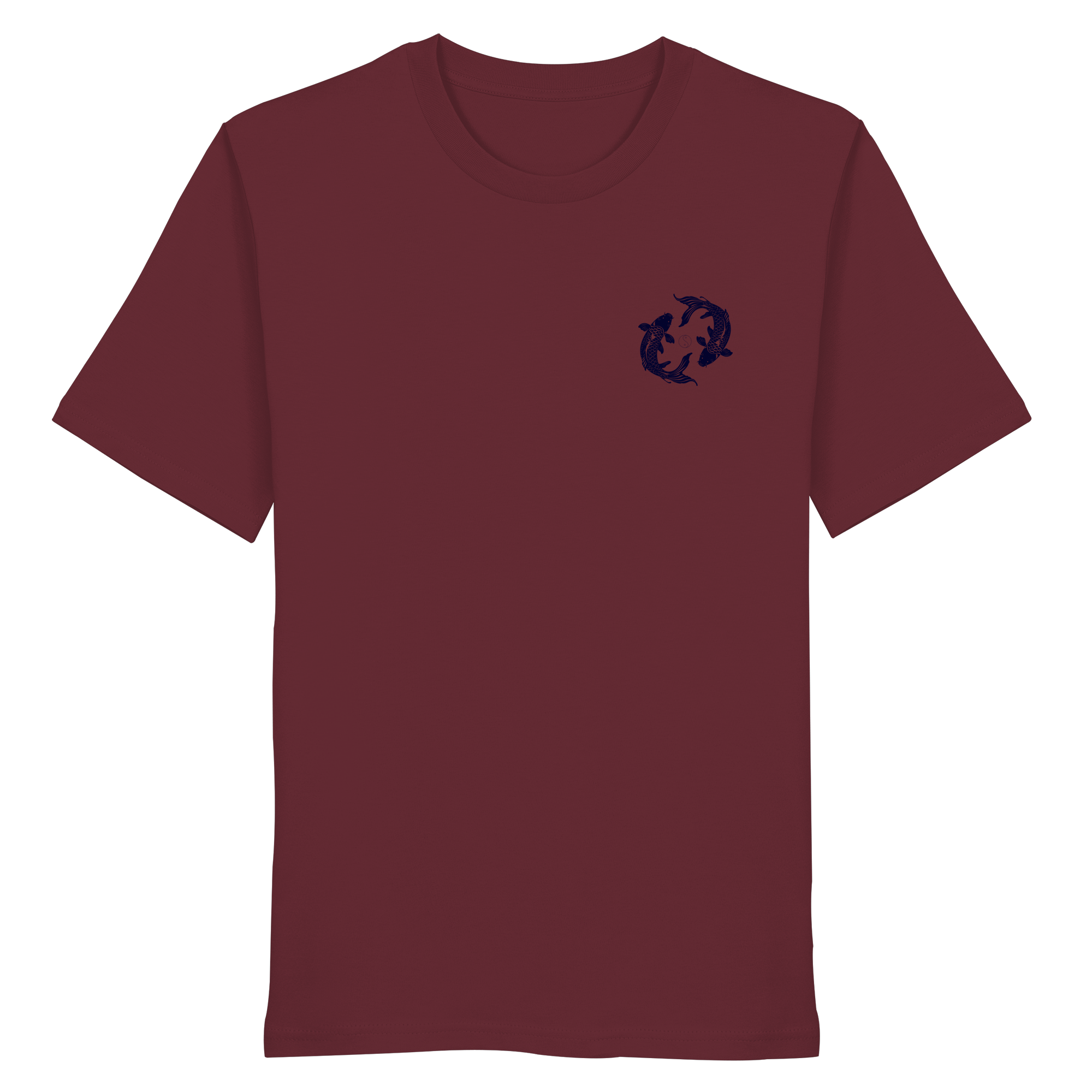 Bio T-Shirt mit Koi & Yin Yang Print. Symbol für Balance, Harmonie & Transformation. 100% Bio-Baumwolle, fair produziert in Europa. Dezenter kleiner Print. 180g/m².