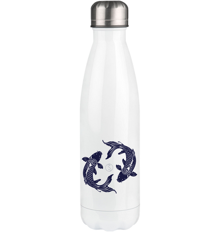 Hochwertige Edelstahl-Thermoflasche mit blauem Koi & Yin Yang. Hält 12h heiß, 24h kalt. Perfekt für Yoga, Meditation & unterwegs. 500ml. Balance & Transformation.