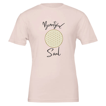 Unisex T-Shirt in sanftem Rosa mit spirituellem Blume des Lebens-Print, hochwertig, nachhaltig, melaniesouldesign.