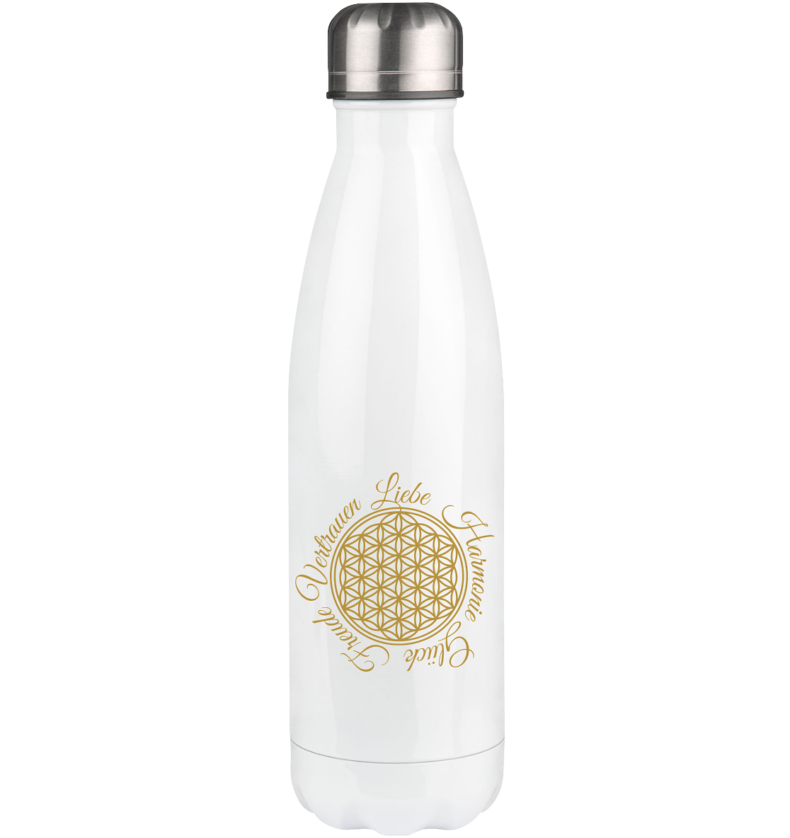 Blume des Lebens Thermoflasche 500ml Weiß | Spirituelle Edelstahl Trinkflasche