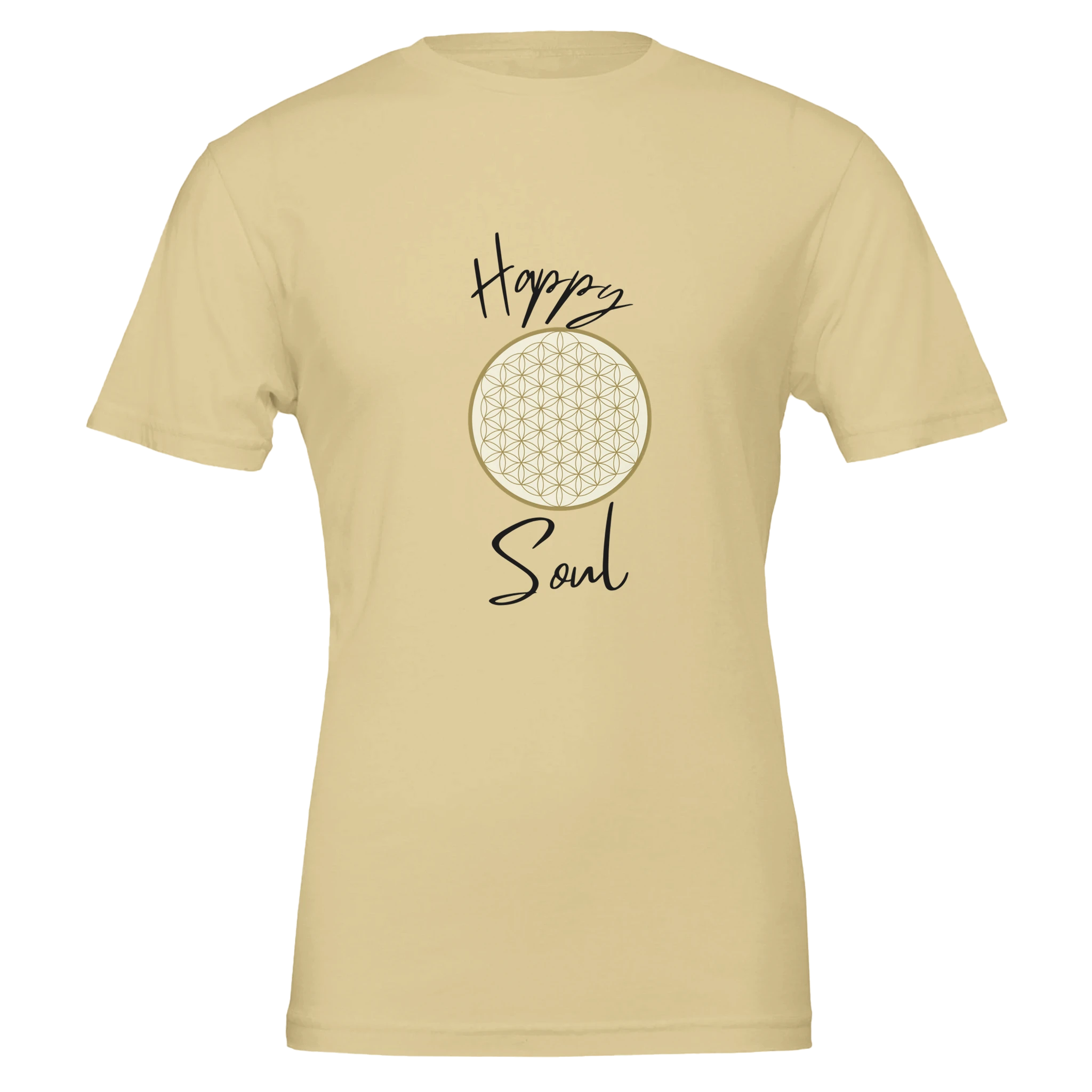 Unisex T-Shirt in weicher Cremefarbe mit hochwertigem Blume des Lebens Print, spirituell und nachhaltig gestaltet von.