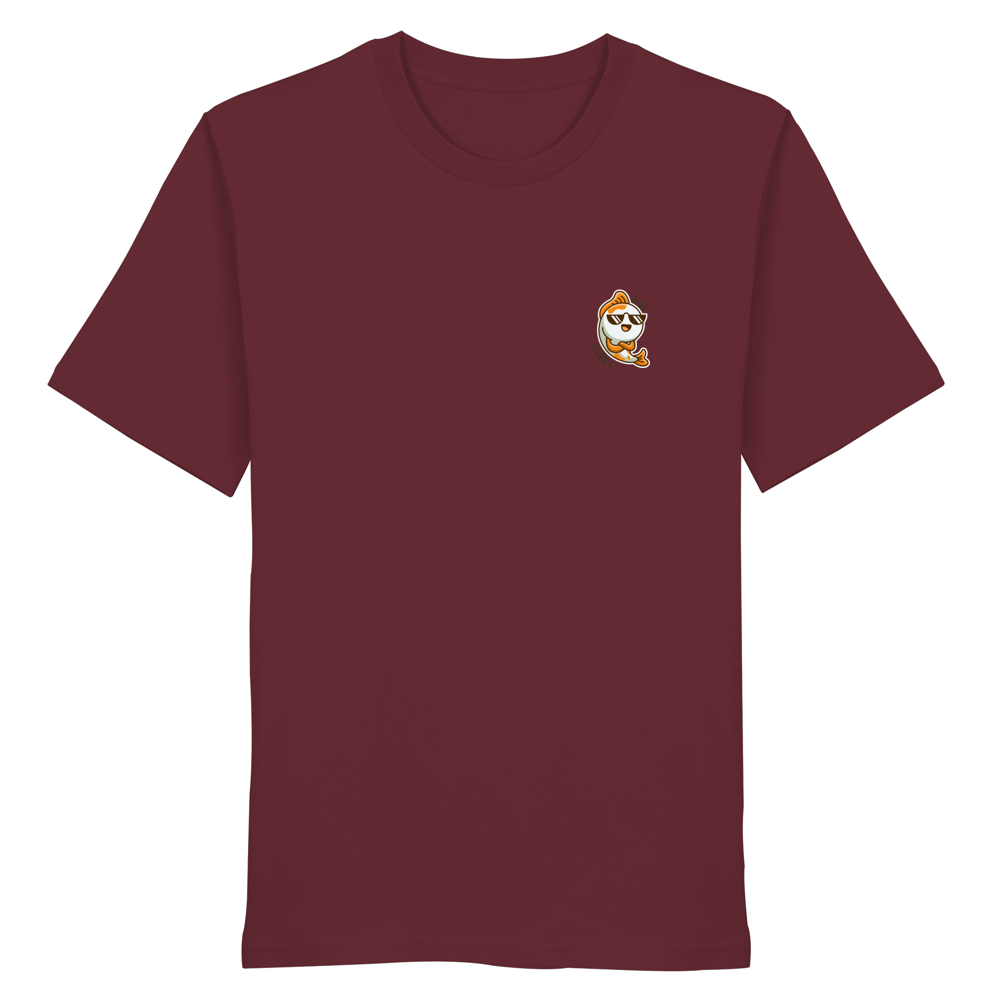 Bio T-Shirt mit kleinem Koi-Print. Symbol für Transformation, Mut & innere Stärke. 100% Bio-Baumwolle, fair produziert in Europa. Minimalistisch & dezent. 180g/m².