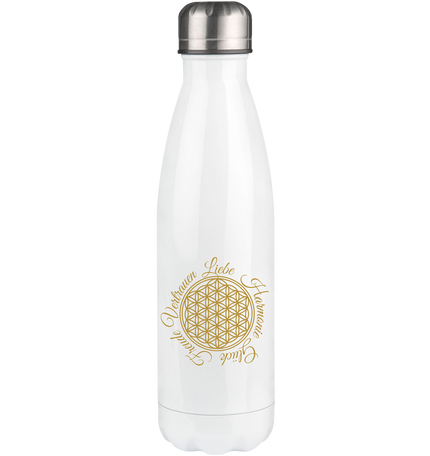 Blume des Lebens Trinkflasche - Edelstahl Thermoflasche 500ml Weiß