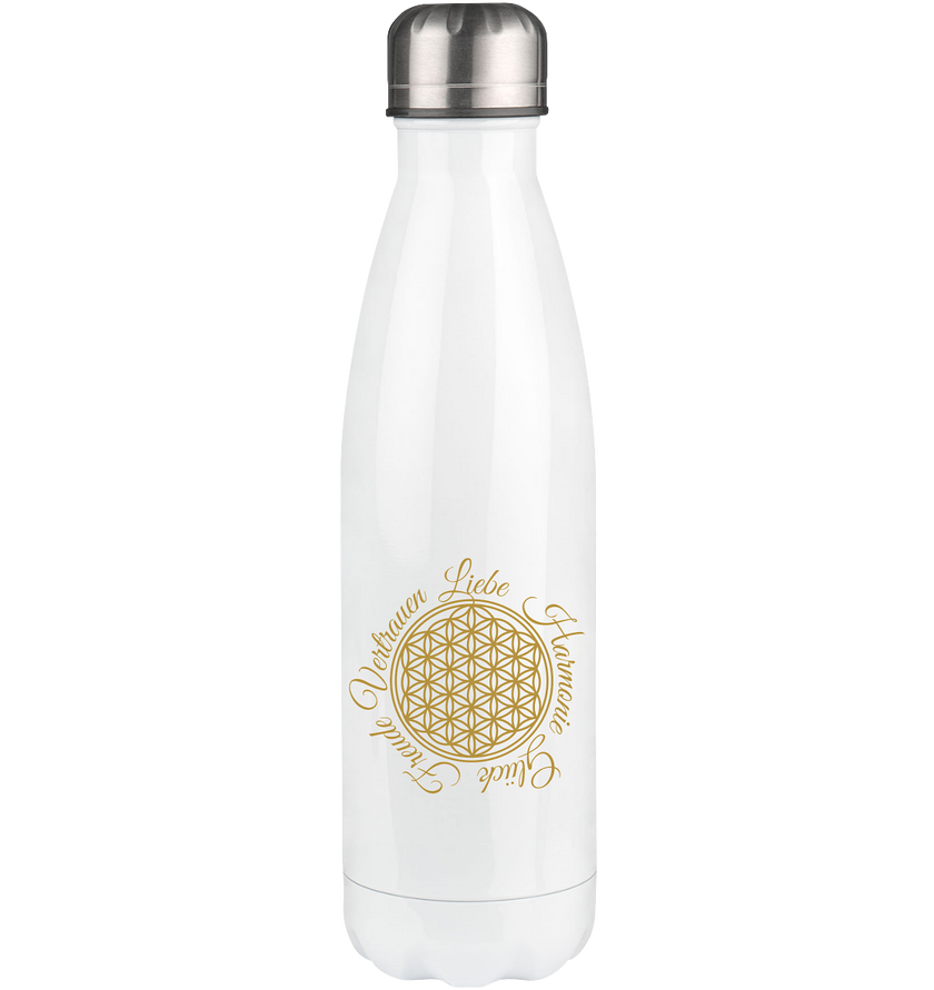 Blume des Lebens Trinkflasche - Edelstahl Thermoflasche 500ml Weiß
