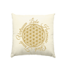 Traumhaftes Kissen mit Blume des Lebens in Gold. Mit den Worten Liebe, Harmonie, Vertrauen, Glück & Freude. 40x40cm inkl. Füllung. REACH zertifiziert. Natur.
