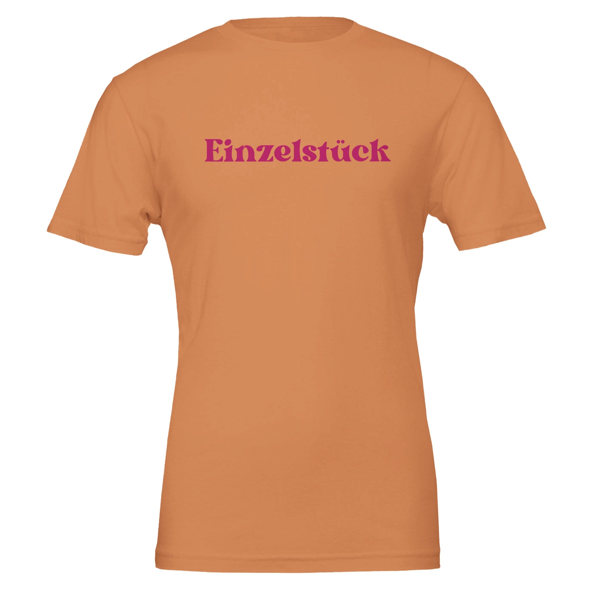 Unisex T-Shirt in gebranntem Orange aus hochwertiger Baumwolle mit pinkem 