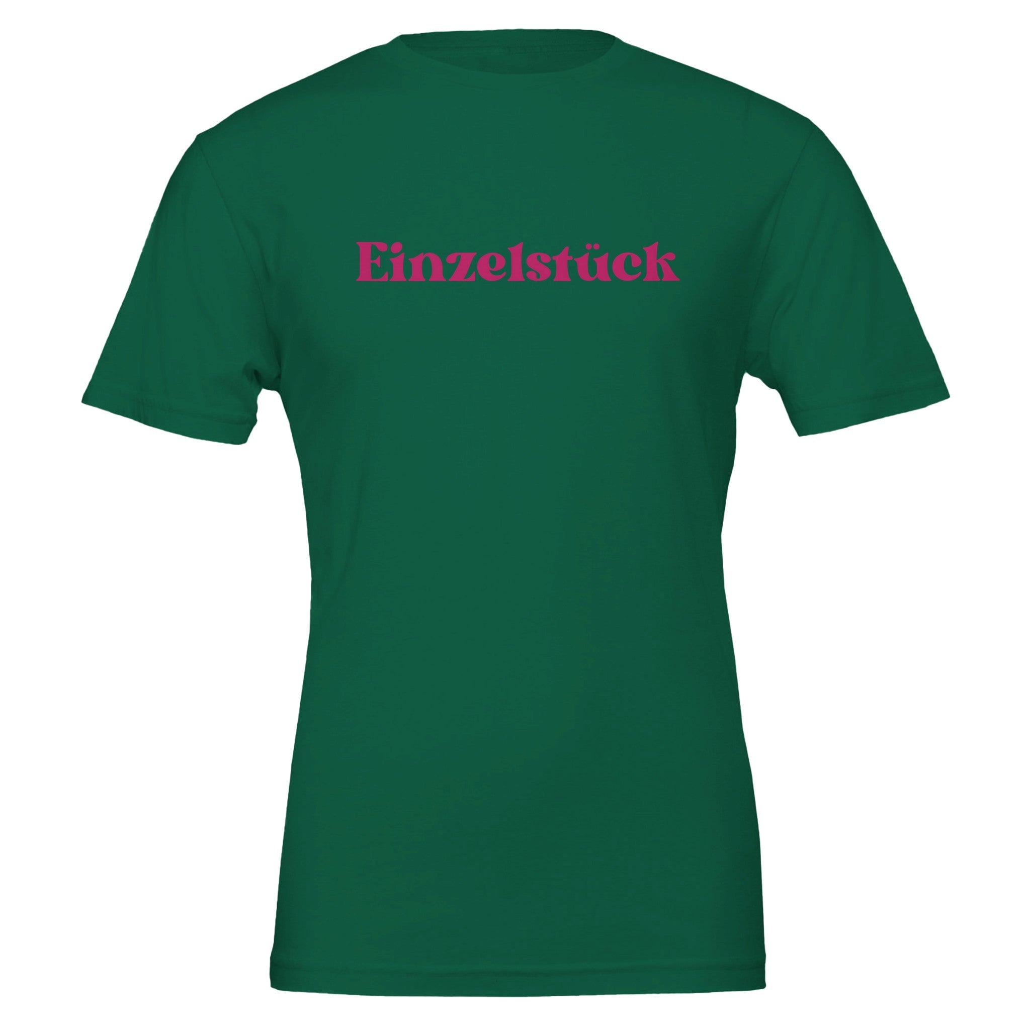 Unisex T-Shirt in dunklem Grün mit hochwertigem Baumwollstoff und pinkem Schriftzug 