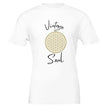 Weißes Unisex-T-Shirt aus hochwertiger Baumwolle mit spirituellem Blume des Lebens-Motiv und Vintage Soul Schriftzug,.