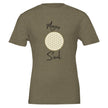 Olivegrünes Unisex-T-Shirt aus hochwertiger Baumwolle mit spirituellem Blume des Lebens Print und melaniesouldesign.