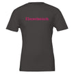 Hochwertiges dunkelgraues Unisex-T-Shirt aus 100% Baumwolle mit pinkem 