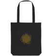 Blume des Lebens Tote Bag mit Liebe Freude Vertrauen Harmonie Glück – Schwarze Bio-Baumwolltasche mit goldenem Sacred Geometry Design