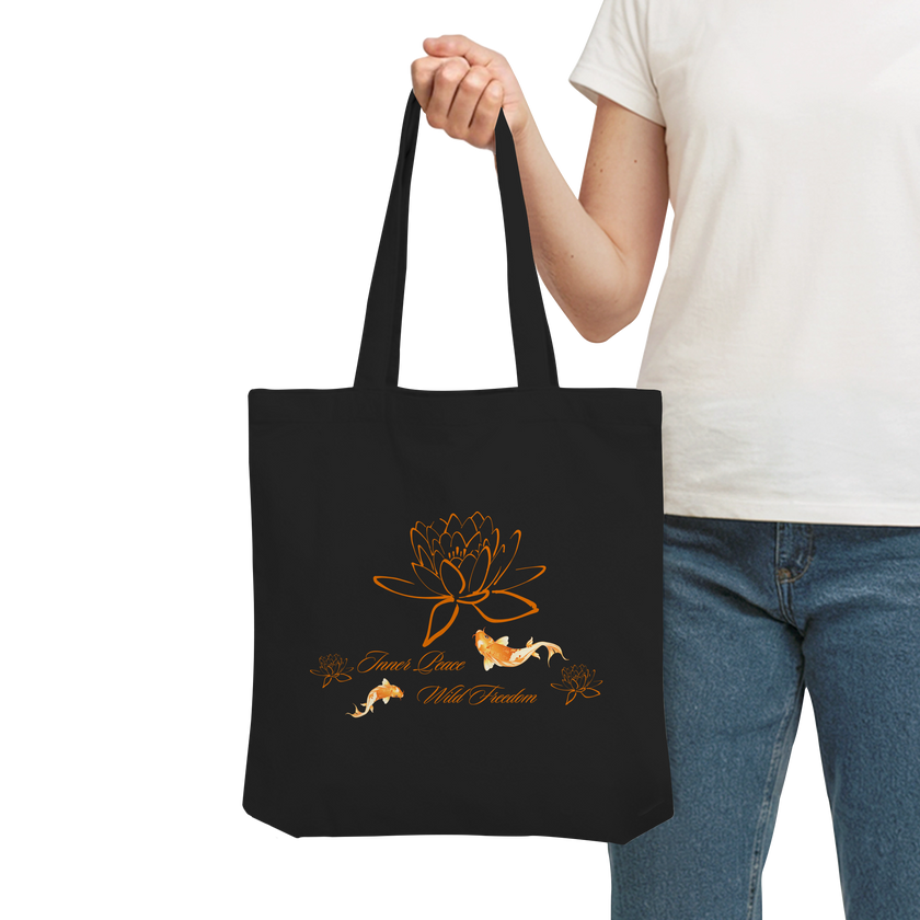 Asiatische Tote Bag mit Koi-Fisch & Lotus – Spirituelles Design | Bio-Baumwolle