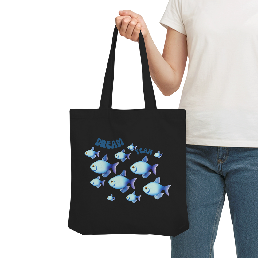 Dream Team Fische Organic Tote Bag in Schwarz - Nachhaltige Stofftasche
